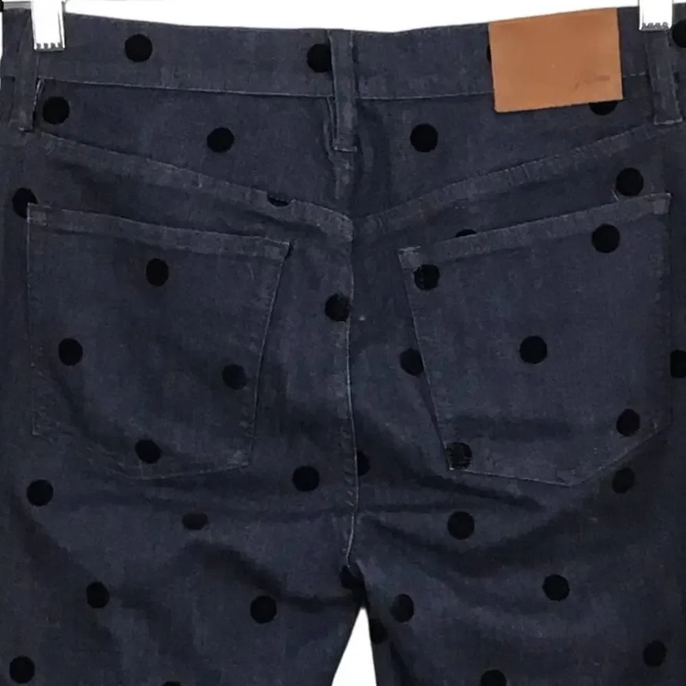 J CREW 9 in High Rise Toothpick Ankle Crop Jeans Dark Wash Black Velvet Dots 29